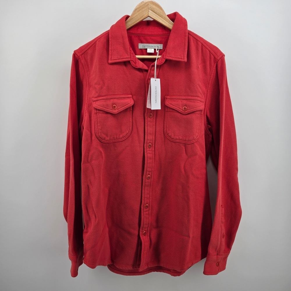 Outerknown Blanket Shirt Mens Medium Red Organic Cotton LS Button-Up NWT